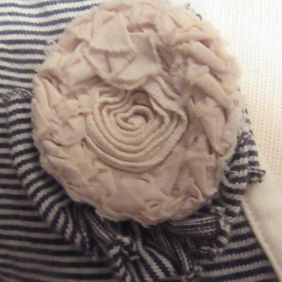 Y2K Vintage Anthropologie Black Cream Luluvia Striped Cardigan w. flowers Small - Picture 4 of 7